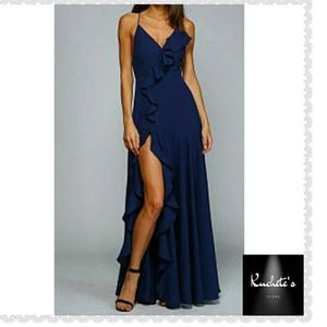 Minuet Purple Ruffle Side Slit Long Maxi Dress